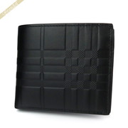 BURBERRY バーバリー 二つ折り財布 型押しチェックレザー  ブラック 8050915