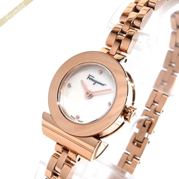 Ferragamo フェラガモ レディース腕時計 Gancino ガンチーニ ブレスレット 23mm ホワイトパール×ピンクゴールド FBF080017