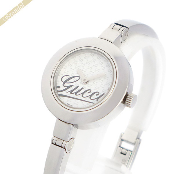 GUCCI グッチ レディース腕時計 Gサークル バングルウォッチ ロゴ文字盤 ホワイト YA105528