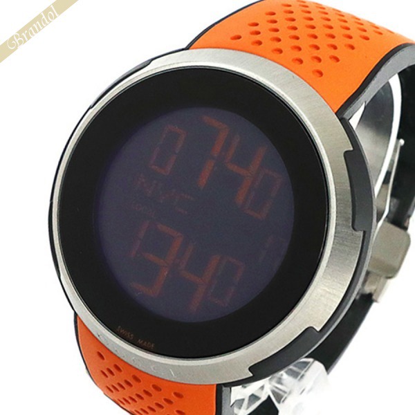 GUCCI グッチ メンズ腕時計 Iグッチ XXL スポーツ ウォッチ デジタル 49mm ブラック×オレンジ YA114104