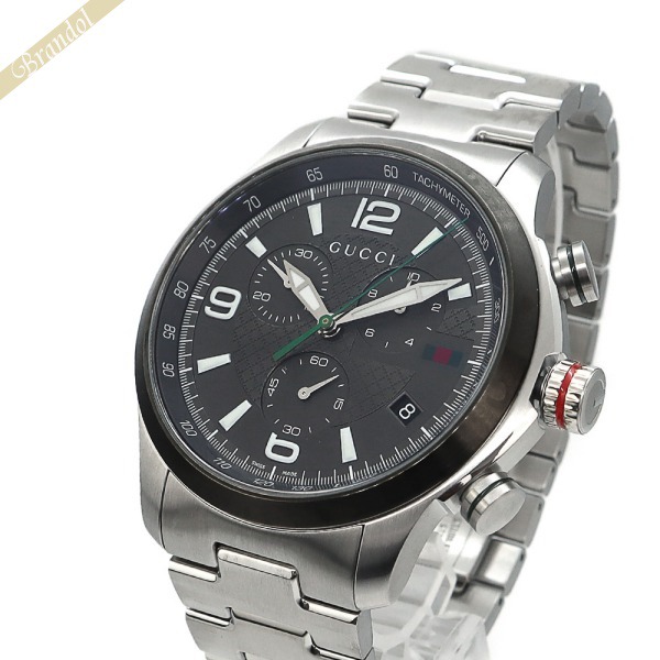 GUCCI グッチ メンズ腕時計 Gタイムレス 45mm クロノグラフ ブラック×シルバー YA126238