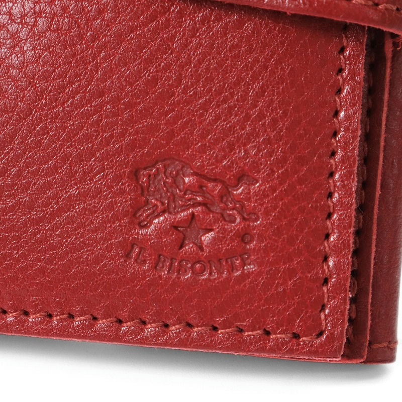 イルビゾンテ IL BISONTE 二つ折り財布 レッド レザー IL BISONTE イルビゾンテ 財布 二つ折り 小銭入れ付き ルビー
