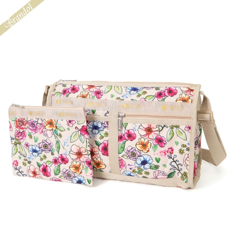 Brandol / LeSportsac レスポートサック ショルダーバッグ DELUXE SHOULDER SATCHEL 花柄 ポーチ付  ピンクベージュ 7519 F654