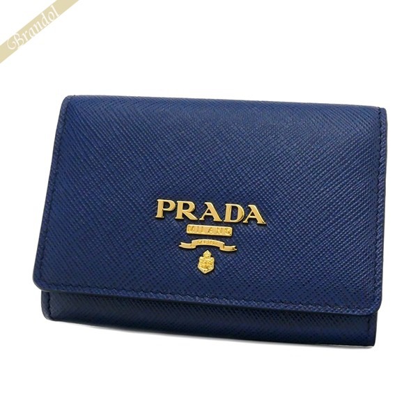 PRADA プラダ 小銭入れ レザー カードケース付 ミニ財布 ブルー 1MH026 QWA F0016