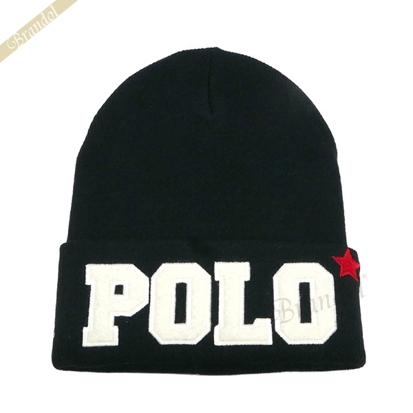 POLO RALPH LAUREN ポロ ラルフローレン ニット帽 ロゴ コットン100% ニットキャップ ブラック PC0243 001