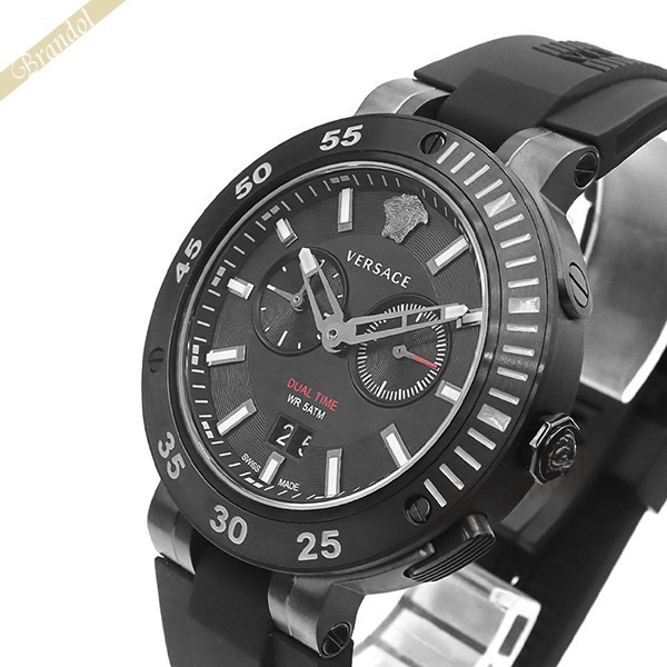 VERSACE ヴェルサーチ メンズ腕時計 Vエクストリーム デュアルタイム 46mm ブラック VECN00219