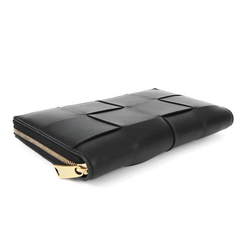 ボッテガヴェネタ ラウンドファスナー 長財布 イントレチャート ブラック レザー Brandol / BOTTEGA VENETA ボッテガヴェネタ ラウンドファスナー長財布