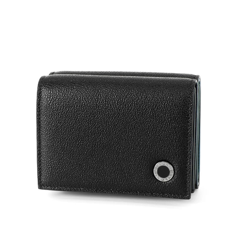 BVLGARI ブルガリ 三つ折り財布 ブルガリ・ブルガリ マン レザー ブラック ×グリーン 291681 BLK