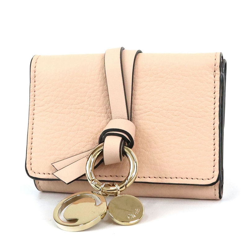 Chloe クロエ 三つ折り財布 ALPHABET レザー ミニ財布 ライトピンク CHC21WP946 F57 6J5