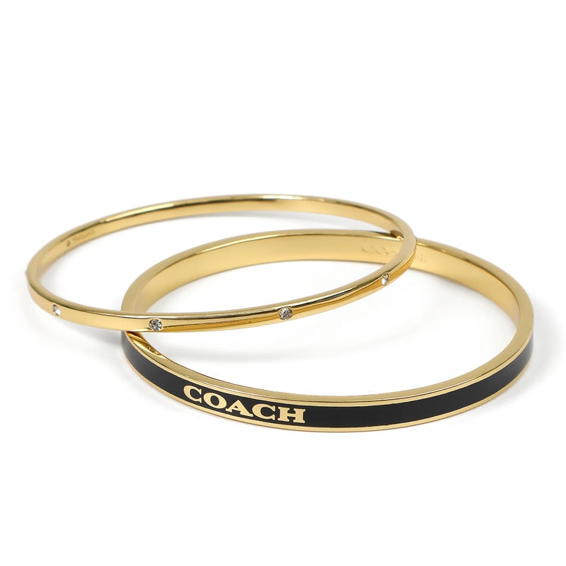COACH コーチ バングル クリスタル&ロゴ 2本セット ゴールド×ブラック 463839GLD001