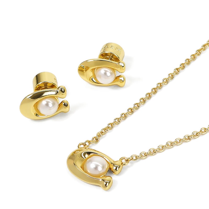 COACH コーチ ネックレス スタッドピアス セット ゴールド 473741GLD107