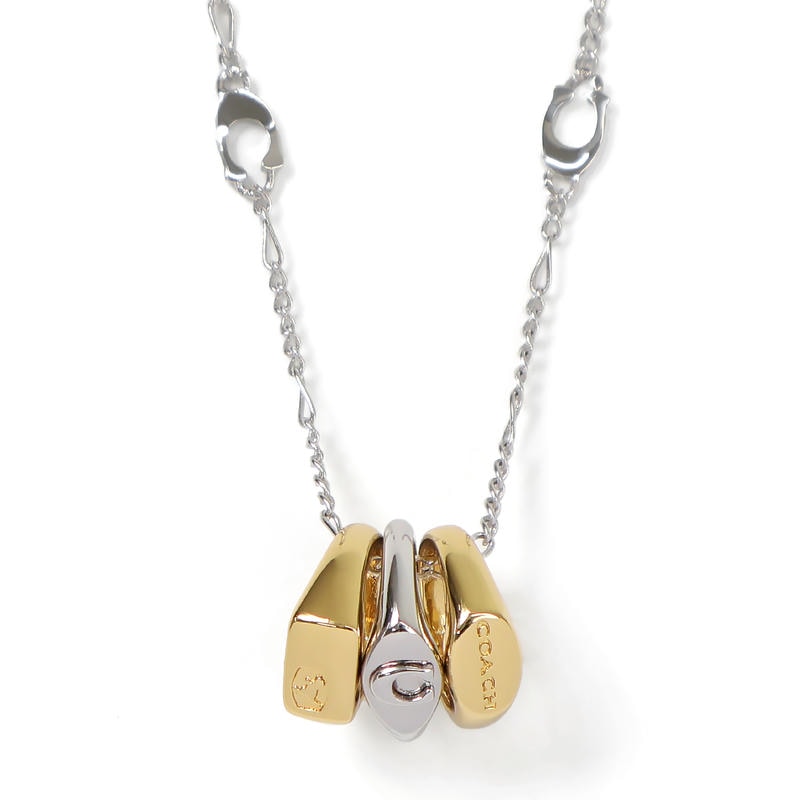 COACH コーチ ネックレス シグネット ロンデル 3リング ペンダント シルバー×ゴールド 541356TWO975
