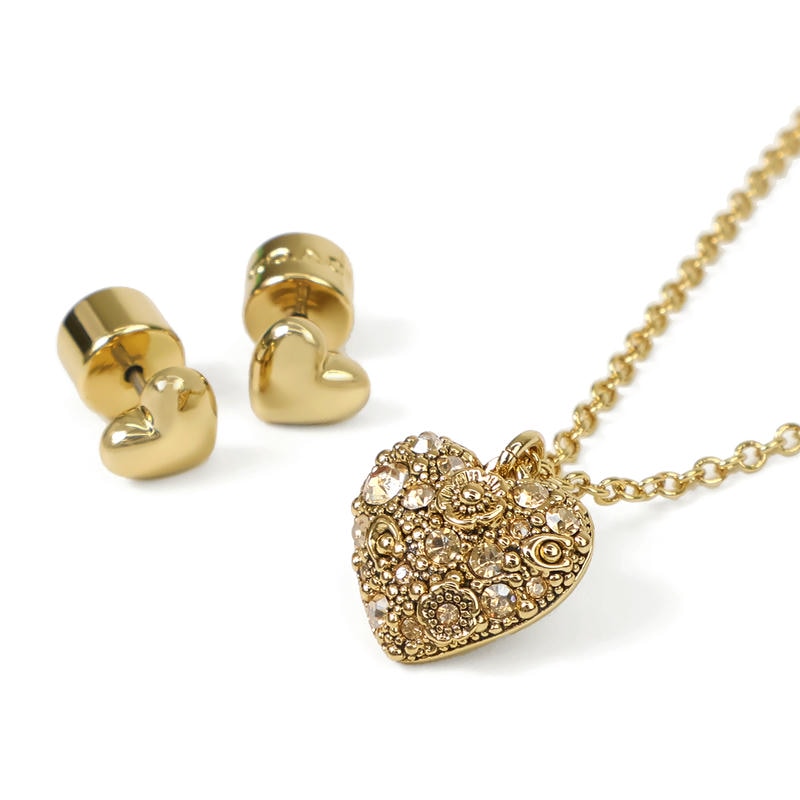 COACH コーチ ネックレス ピアスセット パヴェ ハート モチーフ ペンダント ゴールド 541359GLD110