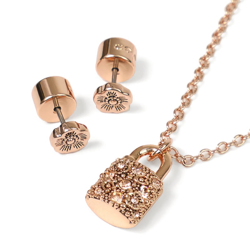 COACH コーチ ネックレス ピアスセット キーモチーフ ペンダント ピンクゴールド 541360RGD690