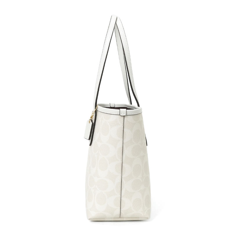 COACH 正規品 キャンバス レザー ハンドバッグ　ホワイト Brandol / COACH コーチ トートバッグ シグネチャー コーテッド