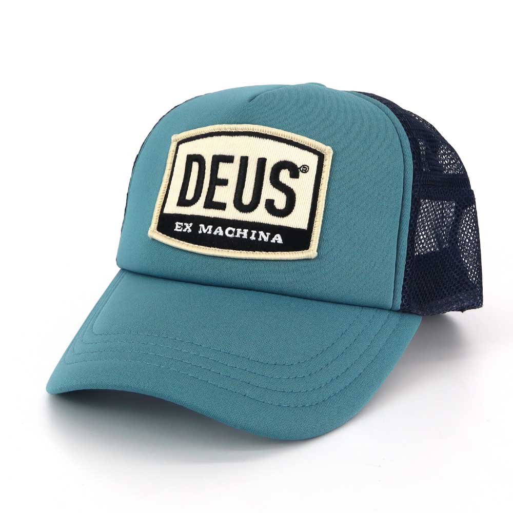 Deus Ex Machina デウスエクスマキナ 帽子 ロゴ メッシュキャップ ブルーグリーン×ネイビー DMP87096 DARK BLUE