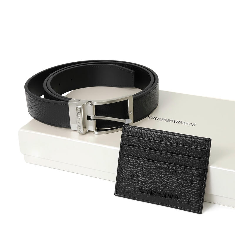 EMPORIO ARMANI エンポリオアルマーニ ベルト カードケース ギフトセット 本革  ブラック EM002772 AF13396 UC001