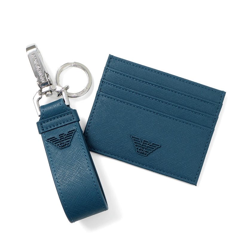 EMPORIO ARMANI エンポリオアルマーニ カードケース キーリング ギフトBOX セット ブルー系 EM003598 AF13666 U9233