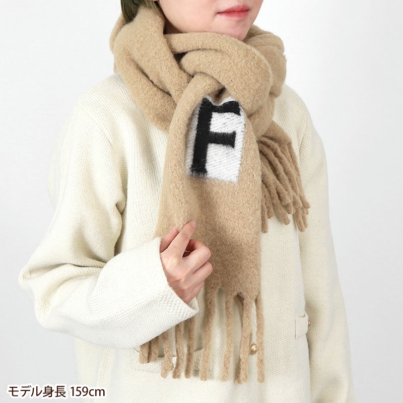 Brandol / Ferragamo フェラガモ マフラー アルパカ混 無地 ベージュ  