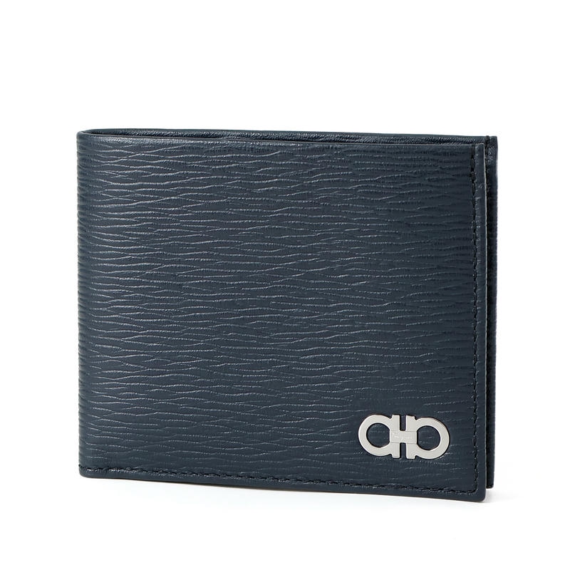 Ferragamo フェラガモ 二つ折り財布 カーフレザー ネイビー 66A063CALF DO/NE---744-850