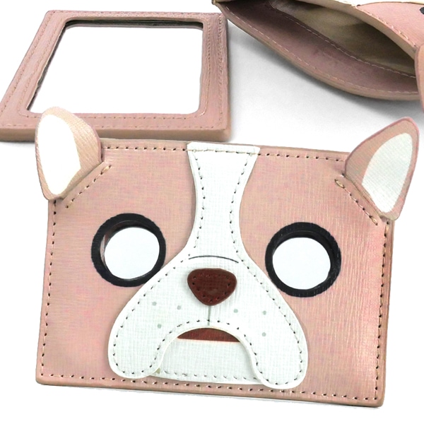 Brandol Furla フルラ カードケース ブルドッグ モチーフ ミラー付 ピンク系 Pcq2 R99 N71