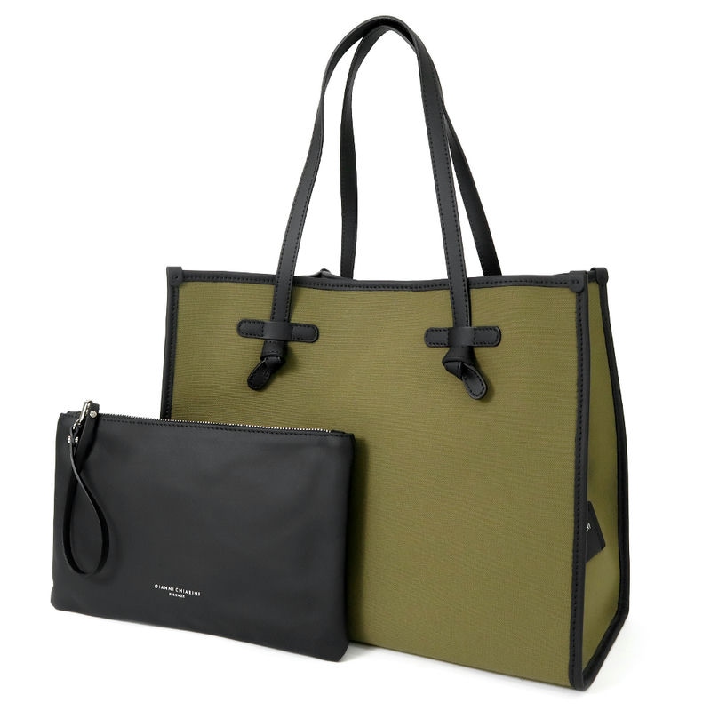 GIANNI CHIARINI ジャンニ キアリーニ トートバッグ MARCELLA マルチェッラ Mサイズ ポーチ付き グリーン BS 6850 CNV-SE MILITARE-CORDA