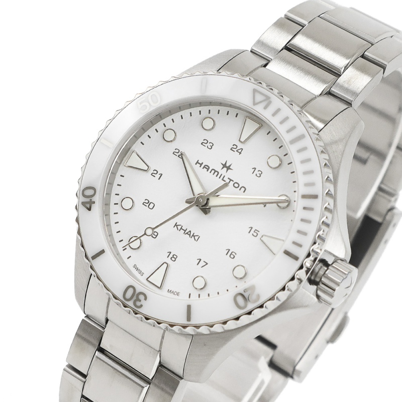 HAMILTON ハミルトン メンズ腕時計 カーキ ネイビー スキューバ クォーツ 37mm ホワイト×シルバー H82221110