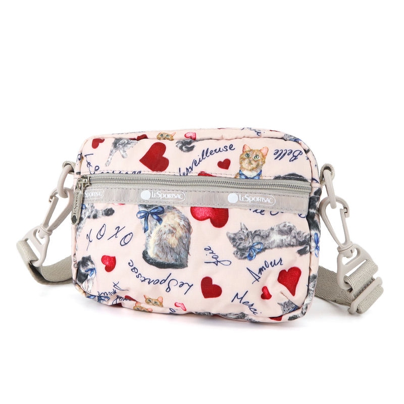 LeSportsac レスポートサック ショルダーバッグ CLASSIC キャット柄 ライトピンク×ベージュ 3470 E479