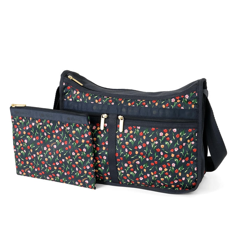 LeSportsac レスポートサック ショルダーバッグ DELUXE EVERYDAY BAG チューリップ 花柄 マルチカラー×ネイビー 7507 U229