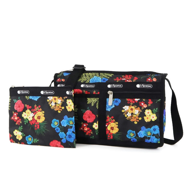 LeSportsac レスポートサック ショルダーバッグ DELUXE SHOULDER SATCHEL 花柄 ブラック系マルチカラー 7519 E477