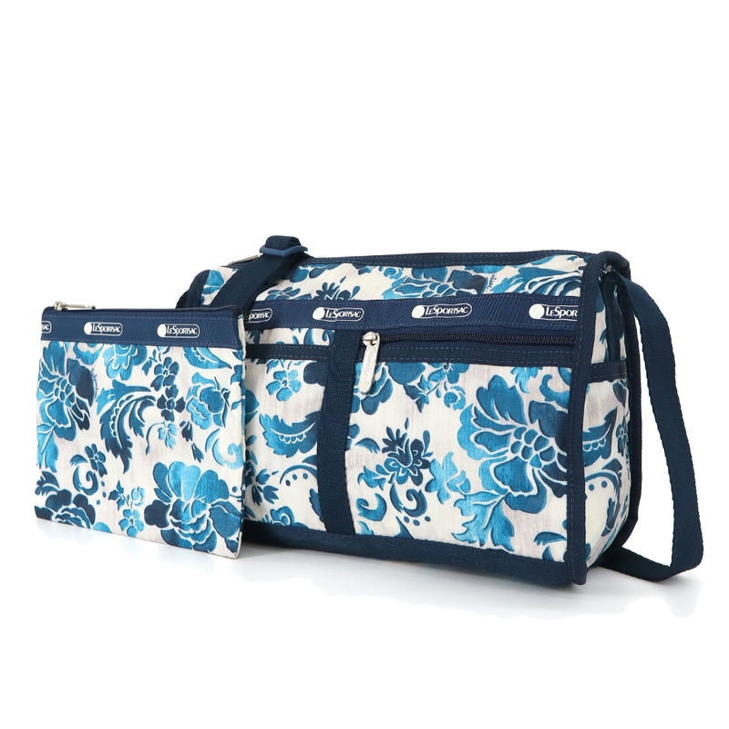 LeSportsac レスポートサック ショルダーバッグ DELUXE SHOULDER SATCHEL 花柄 ブルー×ホワイト系 7519 E478
