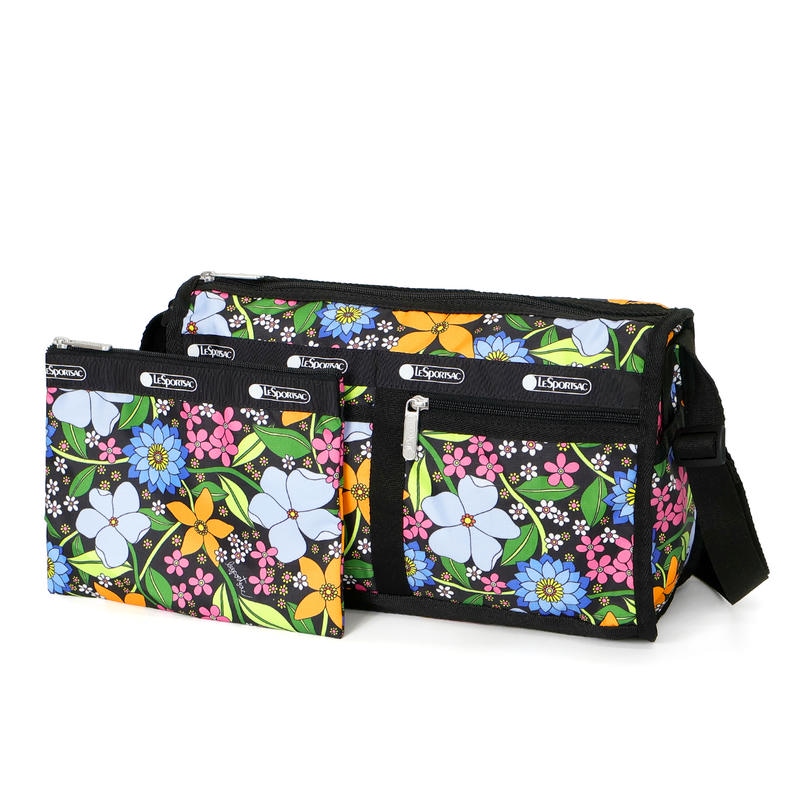 LeSportsac レスポートサック ショルダーバッグ DELUXE SHOULDER SATCHEL花柄 マルチカラー×ブラック 7519 E833