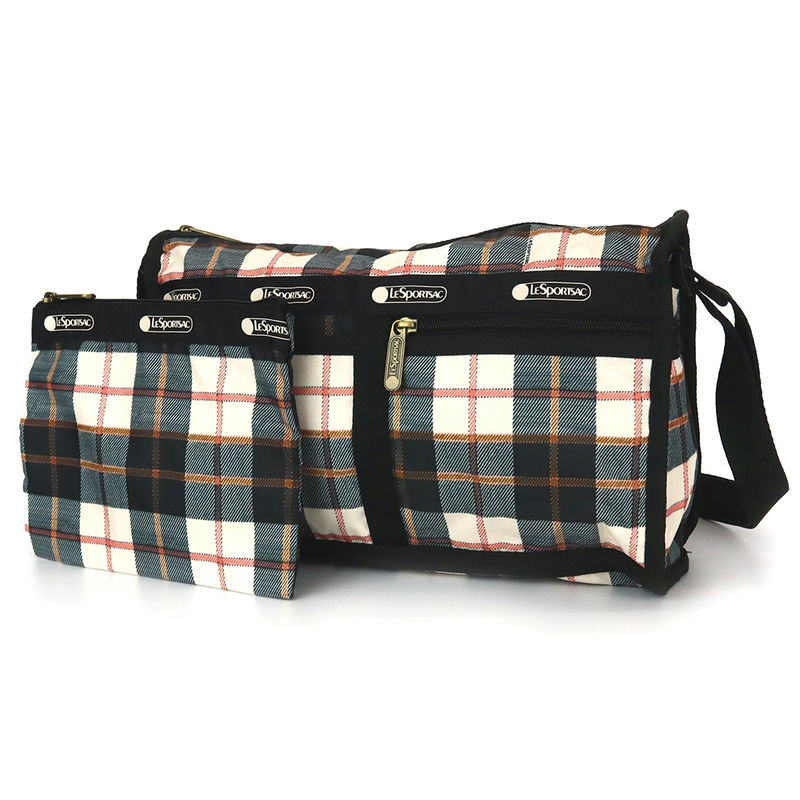 LeSportsac レスポートサック ショルダーバッグ DELUXE SHOULDER SATCHEL チェック柄 ベージュ系×ブラック 7519 F430