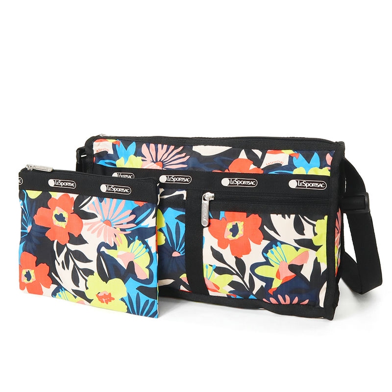 LeSportsac レスポートサック ショルダーバッグ DELUXE SHOULDER SATCHEL 花柄 ポーチ付 ブラック系マルチカラー 7519 F636