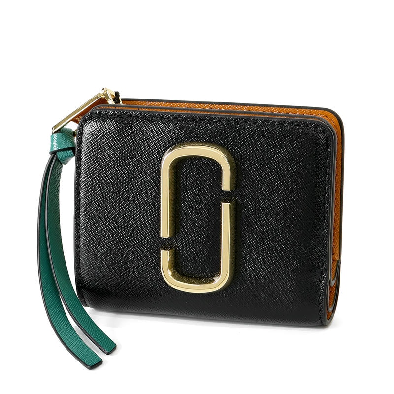 MARC JACOBS マークジェイコブス 二つ折り財布 Snapshot スナップショット ミニ コンパクトウォレットブラック×ライトブラウン M0013360 0043 012