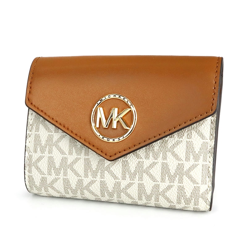 MICHAEL KORS マイケルコース 三つ折り財布 CARMEN MKシグネチャー ライトブラウン×ホワイト 34S1GNME6B 149