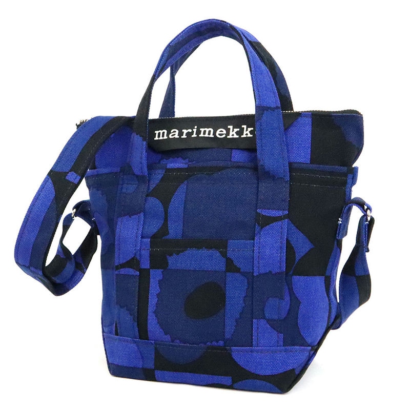 marimekko マリメッコ ショルダーバッグ ピエニ ウニッコ Pieni Unikko 花柄 2wayトートバッグ ブラック×ブルー 090319 555
