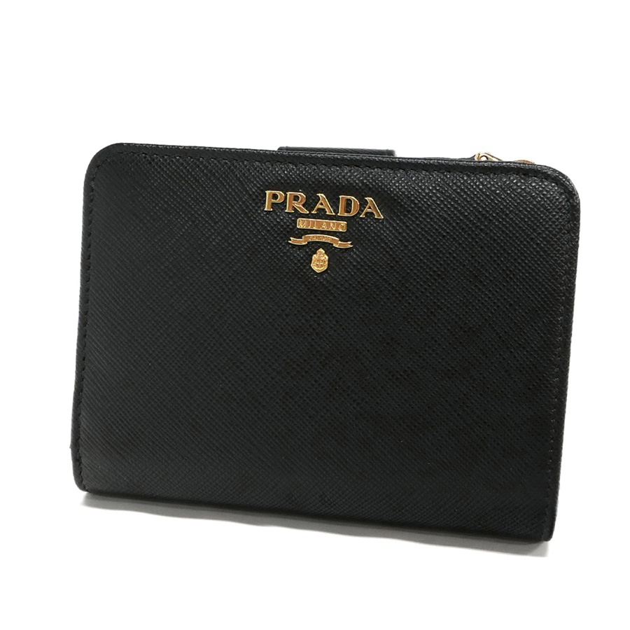 PRADA プラダ 二つ折り財布 サフィアーノ レザー L字ファスナー小銭入れ ブラック 1ML018 QWA F0002