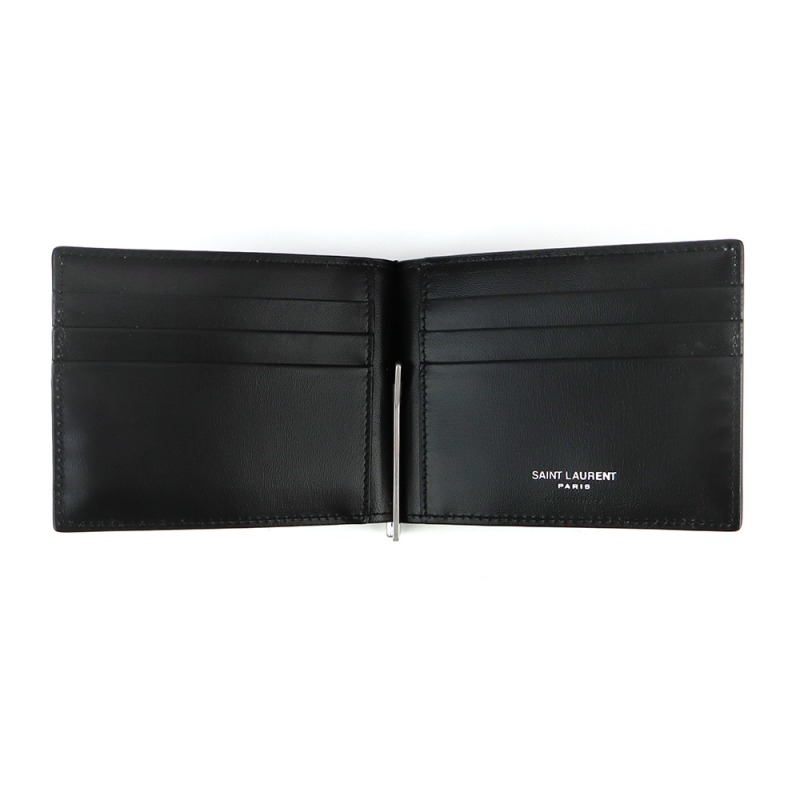 SAINT LAURENT ブラック 二つ折り財布　マネークリップ Saint Laurent (サンローラン) レザー マネークリップ付き 二つ折り
