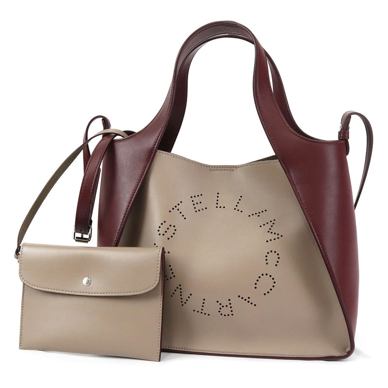 STELLA McCARTNEY ステラ マッカートニー ショルダーバッグ ポーチ付 2way トートバッグ ベージュ×ボルドー 513860 W8768 T854
